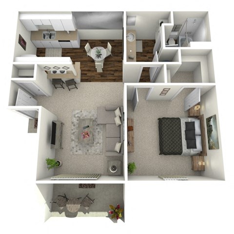 Floor plan for 1 bed, 1 bath, 703 sqft